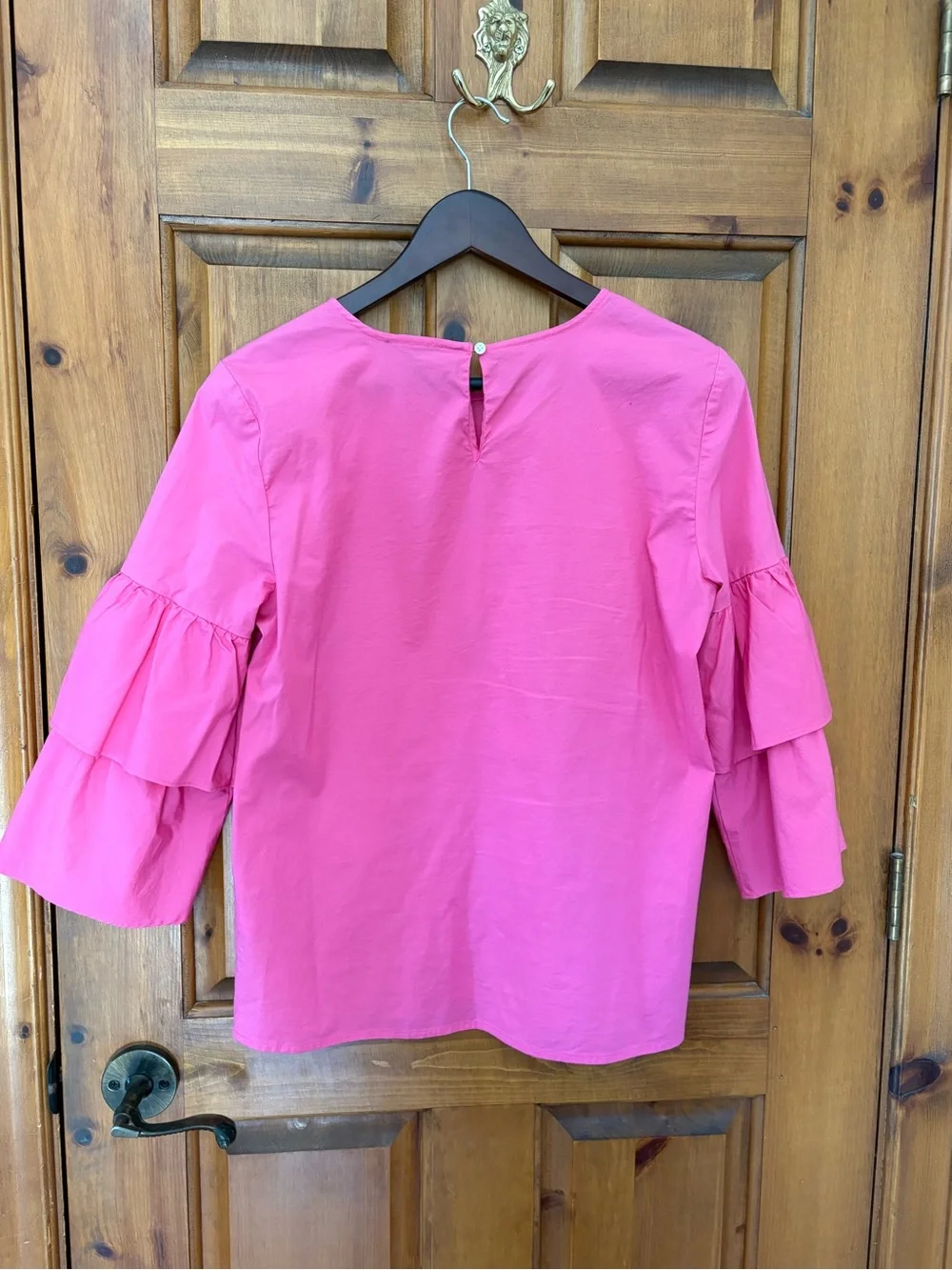 J.Crew Factory, Hot Pink Tiered Ruffle Sleeve Blouse, size 8 - Picture 2 of 7